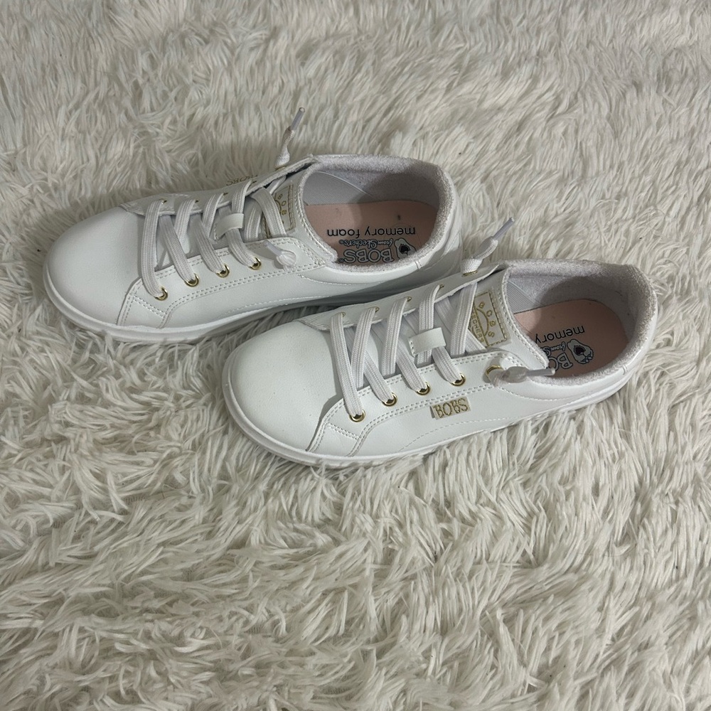 Skechers Kids White and Gold Sneakers